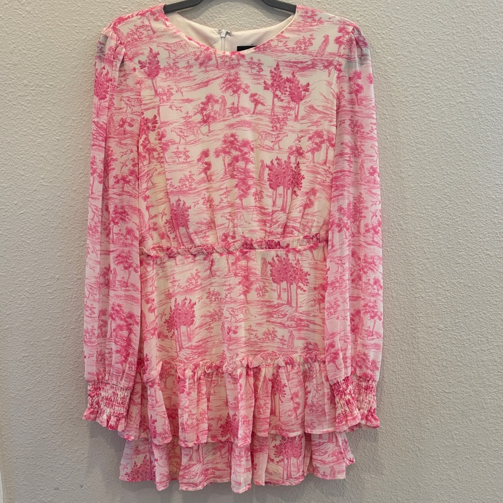 Aqua Pink Toile Dress, Size Large